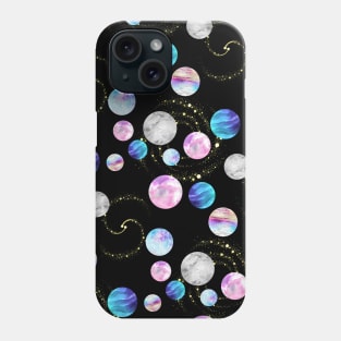 Outer space pattern: Planets, nebulae, and stars (watercolor and gold) Phone Case