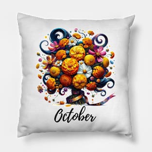 October Flower Shirt, October Birth Month, Vintage Watercolor Floral Tshirt, Mothers Day Gift for Mom, Cottagecore Boho Marigold Cosmos Tee Pillow