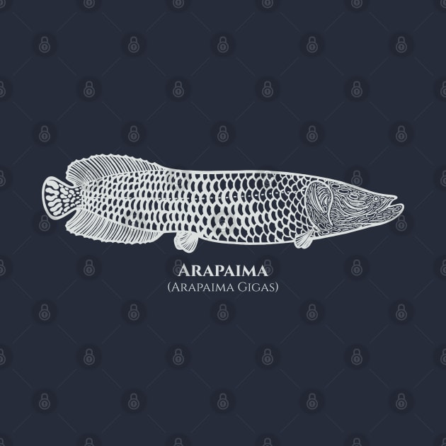 Arapaima with Common and Latin Names - fish design on navy blue by Green Paladin