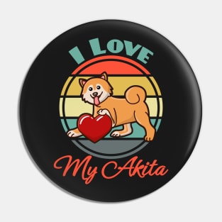 I Love My Akita Inu Dog puppy Lover Cute Sunser Retro Pin