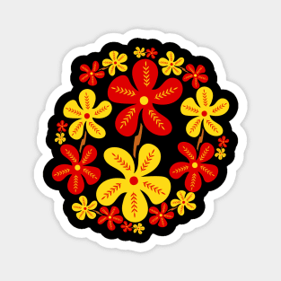 Red and Yellow Flowers Circle Magnet