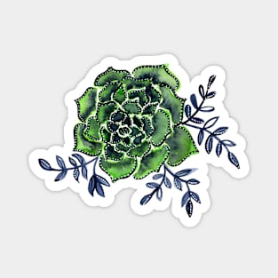 Watercolor houseleek - green and indigo Magnet