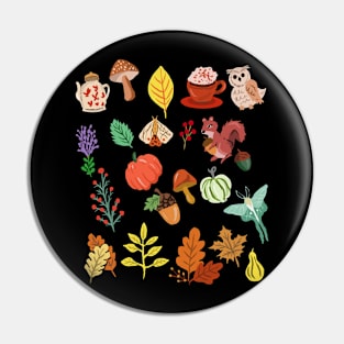 Fall Autumn Pattern Pumpkin, Mushroom, Leaves, Moths, Acorns Pin