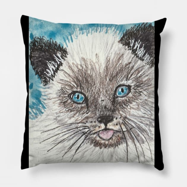 Siamese kitten cat painting Pillow by SamsArtworks