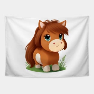 Cute Brown Horse Cartoon Tapestry