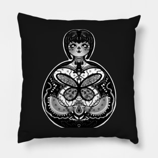 black and white mandala butterfly girl Pillow