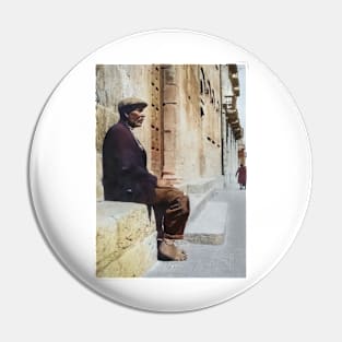 Italy, San Severo. Man Sitting Near a Church, 1944 Pin