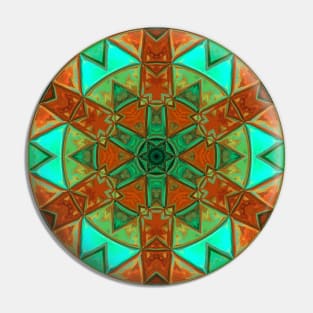 Mosaic Kaleidoscope Flower Orange and Teal Pin