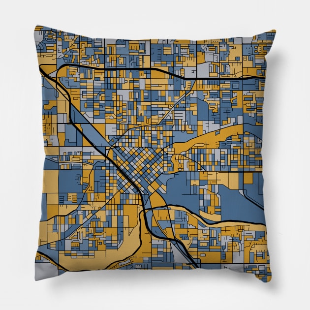 Modesto Map Pattern in Blue & Gold Pillow by PatternMaps