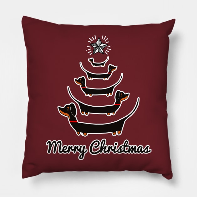 Dachshund Christmas Tree Shirt - Merry Dachsmas Wiener Dog Pillow by ghsp