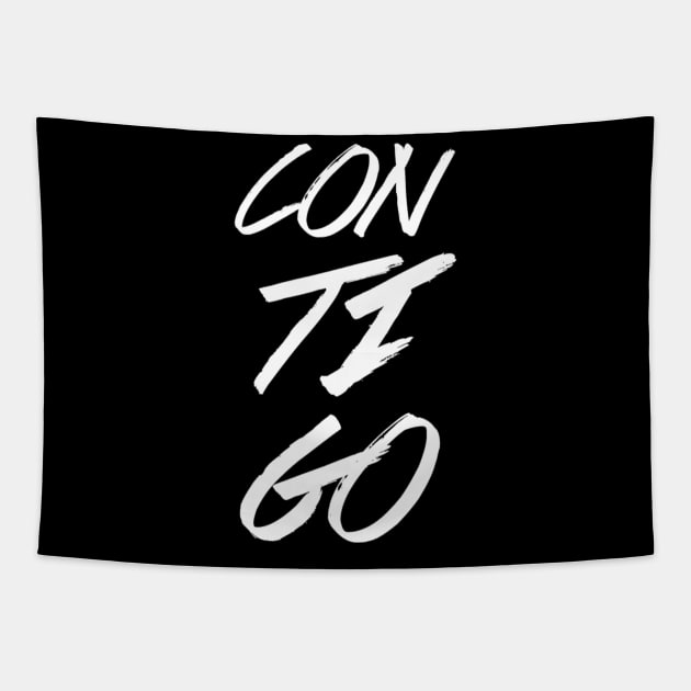 Contigo, minimalist, text based-typografy, spanish design. Tapestry by VISUALIZED INSPIRATION