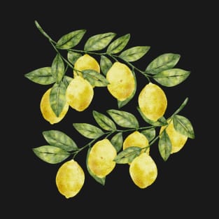 Yellow summer watercolor lemons with green leaves citrus illustration T-Shirt