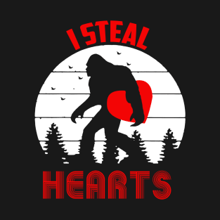 Bigfoot I Steal Hearts Valentines Day T-Shirt