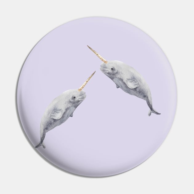 Baby Watercolor Narwhal Pin by wanderinglaur