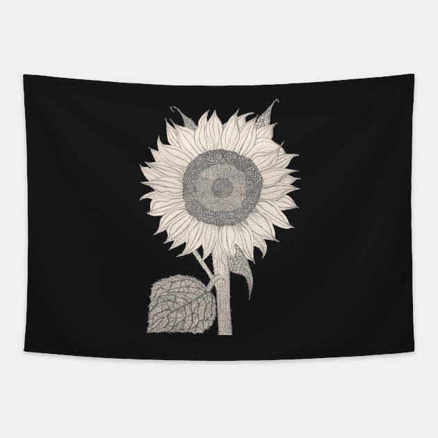 hand drawn detailed Sunflower sketch in retro design Tapestry by schtroumpf2510