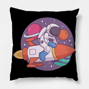 Funny Astronaut Space rocket in Aktion Pillow