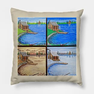 Cabin at the Lake in the Four Seasons Pillow