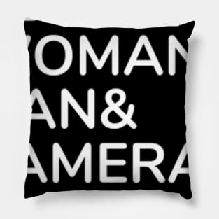 person woman man camera tv Pillow