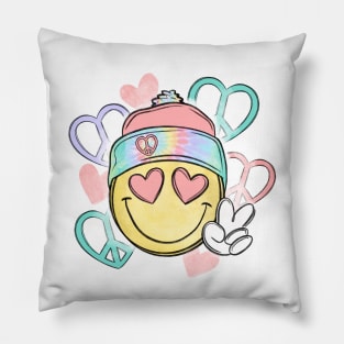 Smiley Face Hearts Peace Love Happiness Hippie Pillow