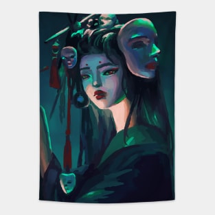 Japanese Geisha Girl Cyberpunk anime art Tapestry