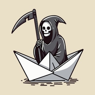 grim reaper on paper boat T-Shirt