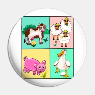 Farm animals - Old Macdonald had a farm squares..and on that farm he had a dog, cow, duck, sheep Pin