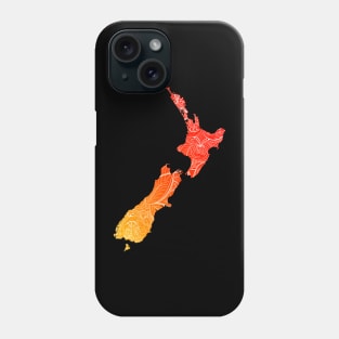 Colorful mandala art map of New Zealand with text in red and orange Phone Case