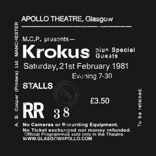 Krokus 21st of February 1981 Glasgow Apollo UK Tour Ticket Repro T-Shirt