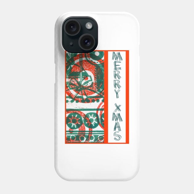 Xmas Baubles 28 Merry Xmas -  Lino Print Phone Case by Heatherian