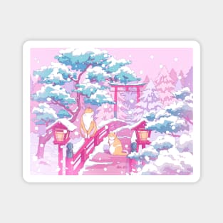 The Japanese winter shrine and cute cats Magnet