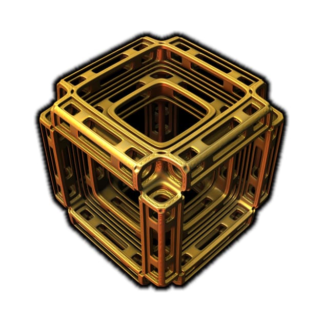 Three-dimensional fractal cube shape in gold tones by lyle58