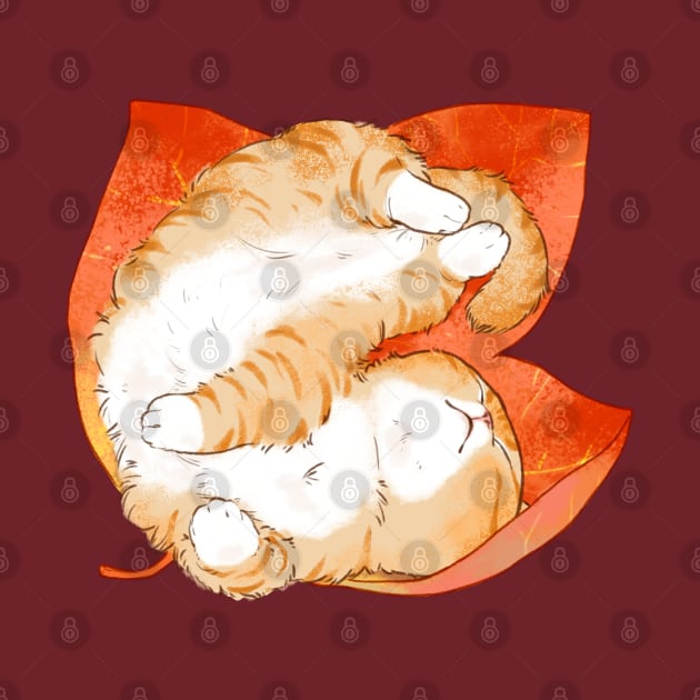 Orange Cat Sleep in Leaves by MinranZhang