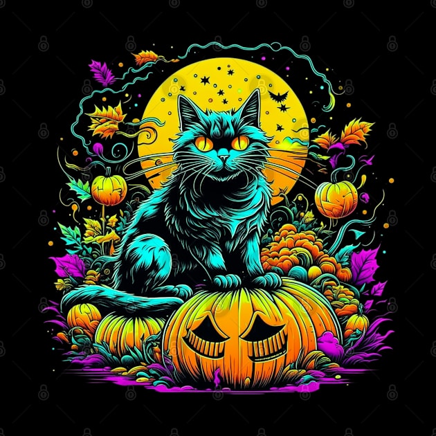 Sitting On Pumpkins Black Cat by vystudio