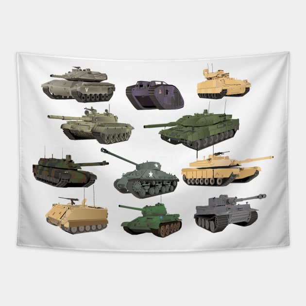 Multiple Battle Tanks Tapestry by NorseTech