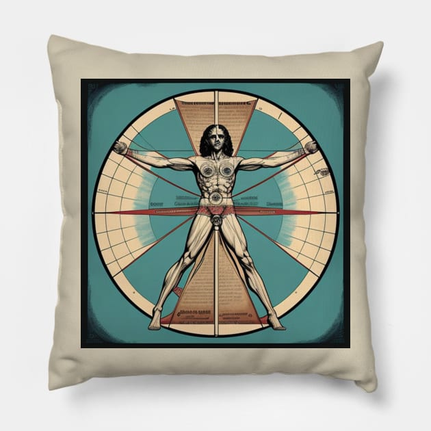 Vitruvian Man Rock n Roll Vinyl Record Vol. 3 Pillow by musicgeniusart