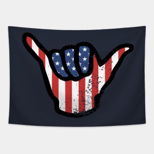 Red White And blue USA 4th July  Shaka Hand  2021 Tapestry