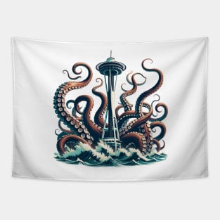 Kraken Attacking the Space Needle | Seattle Kraken Tapestry