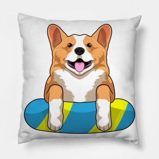 Welsh Corgi at Swimming with Swimming board Pillow