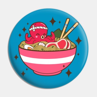 Kawaii pink octopus in ramen Pin