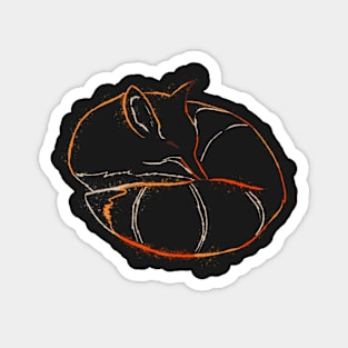 Fox sleepy painting lineart black Magnet