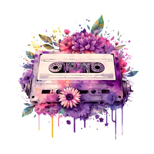 Watercolor Spring Flower, Cassette Tape, Nature, Beautiful Floral Women T-Shirt