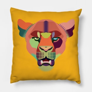 techno lion in orange and green Pillow