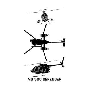 MD 500 Defender Military Helicopter Flying Cutout Silhouettes T-Shirt