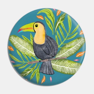 Toucan in Tropical Foliage in Teal | Summer | Island Paradise Pin