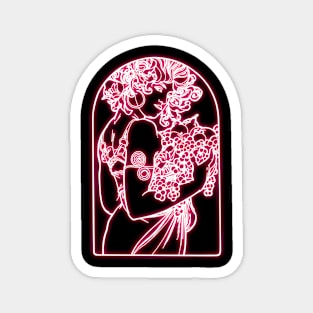 Alphonse Mucha rose Neon Magnet