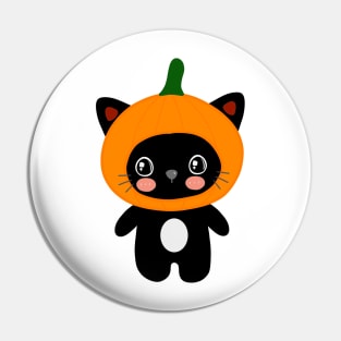 Funny Kawaii Cute Black Cat Pumpkin Halloween Costume Pin