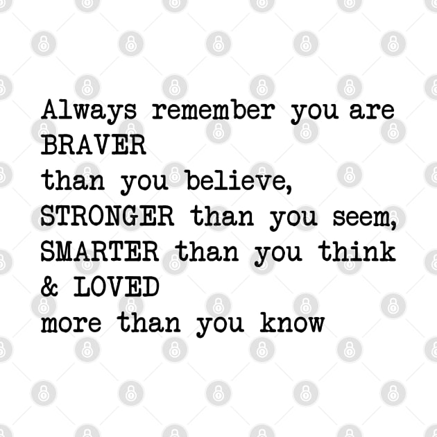 Always remember you are BRAVER than you believe, STRONGER than you seem, SMARTER than you think & LO by cbpublic