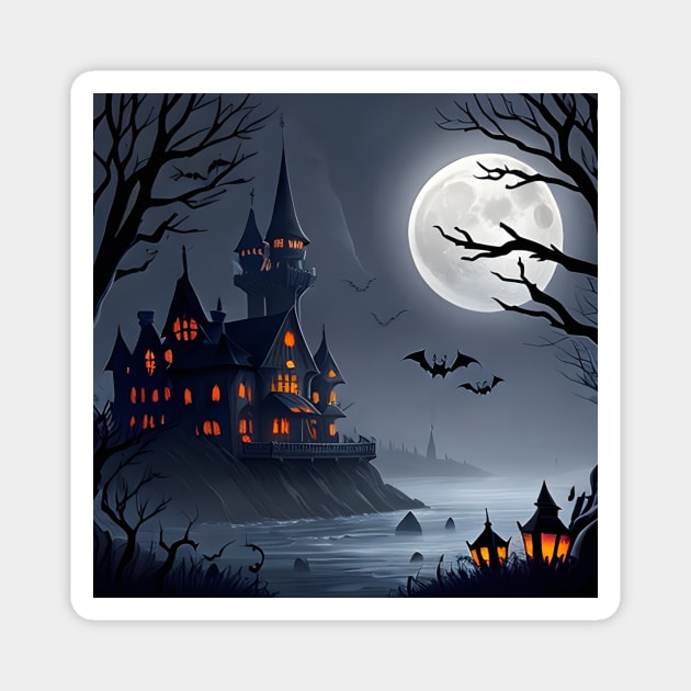 Edge of Darkness - Spooky Waterside House Magnet by Salaar Design Hub