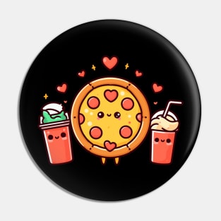 Kawaii Food Art with a Pepperoni Pizza, Cola, and a Milkshake | Kawaii Lovers Gift Pin