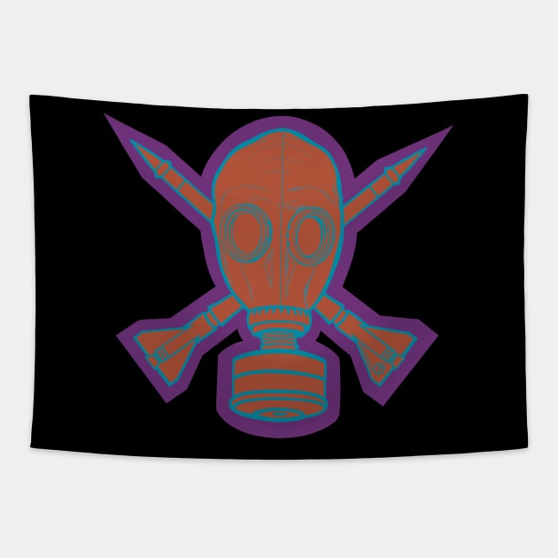 Gas Mask & Crossed Missiles Tapestry by Art from the Blue Room